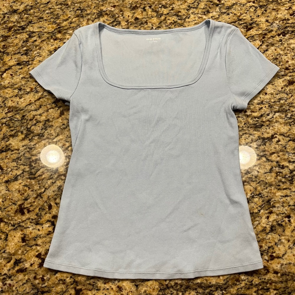 Old Navy Womens Medium Light Blue Ribbed Square Neck Short Sleeve T-Shirt Top